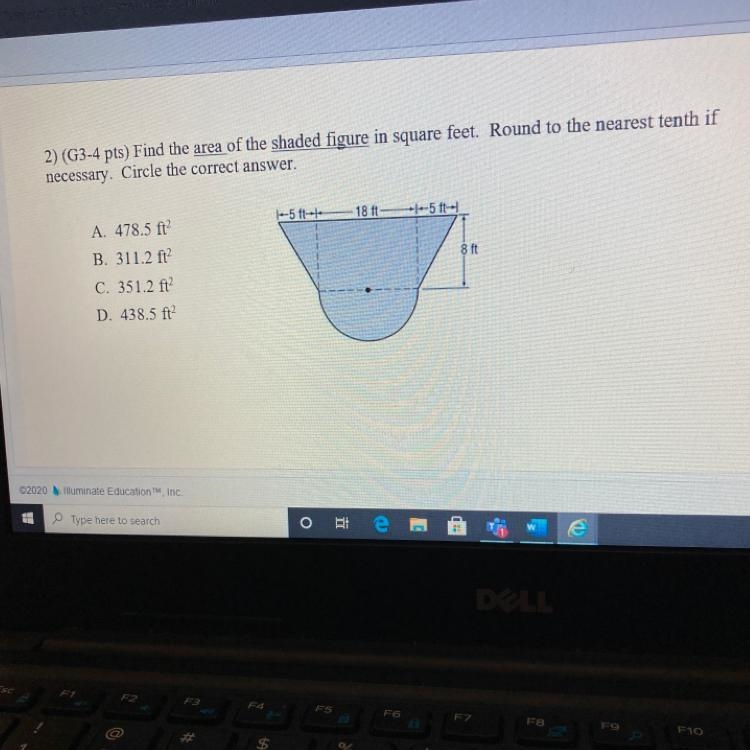 2) (G3-4 pts) Find the area of the shaded figure in square feet. Round to the nearest-example-1