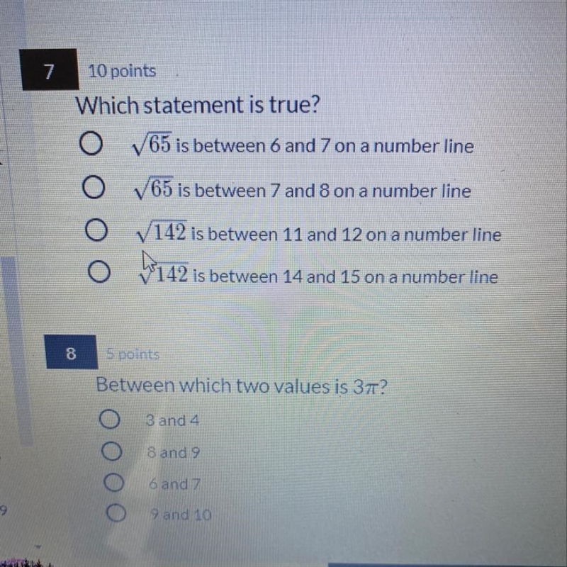 7 10 points Which statement is true? O 65 is between 6 and 7 on a number line 65 is-example-1