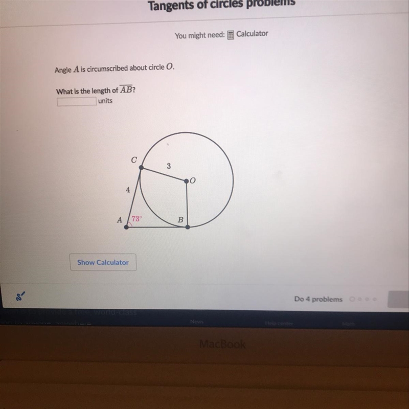 Angle A is circumscribed about circle O what is the length of AB-example-1