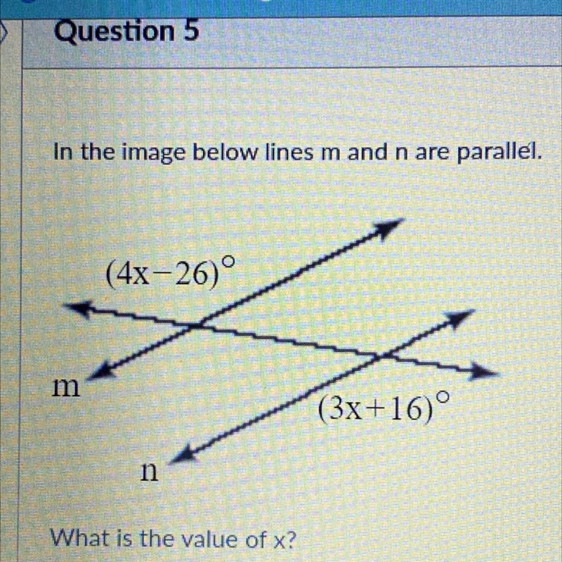 In the image below lines m and n are parallel. what is the value of x?-example-1