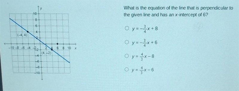 what is the equation of the line that is perpendicular to the given line and has an-example-1