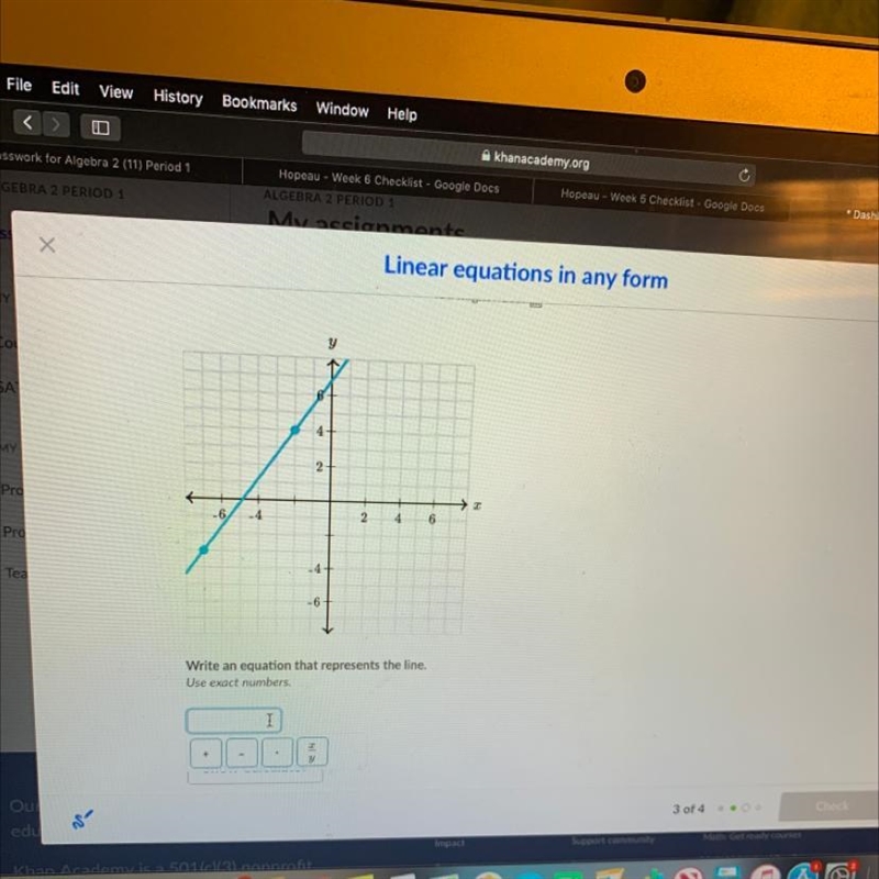 Write an equation that represents the line. Use exact numbers?-example-1