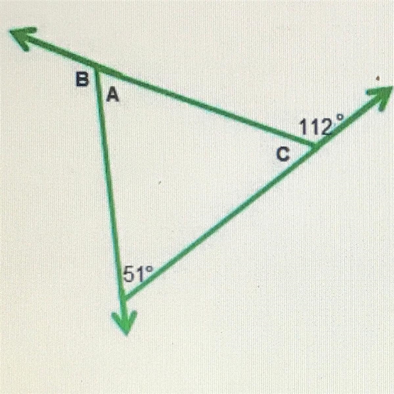 What is the sum of the measures of the exterior angles of this triangle-example-1