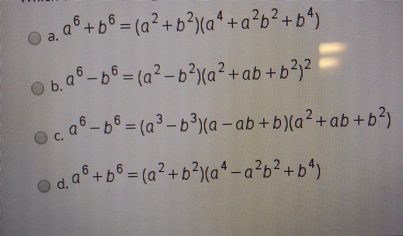 Which of the following is a true polynomial identity? ​-example-1