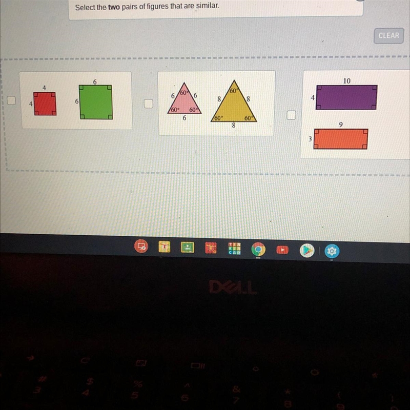 Select the two pairs of figures that are similar.-example-1