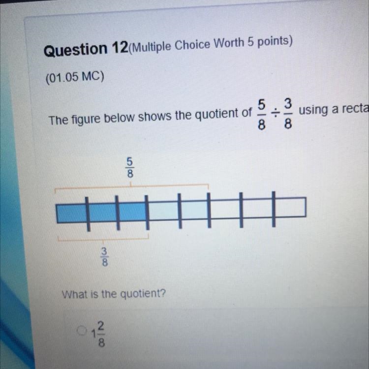 The figure below shows the quotient of 5/3 divided by 3/8 using a rectangle model-example-1