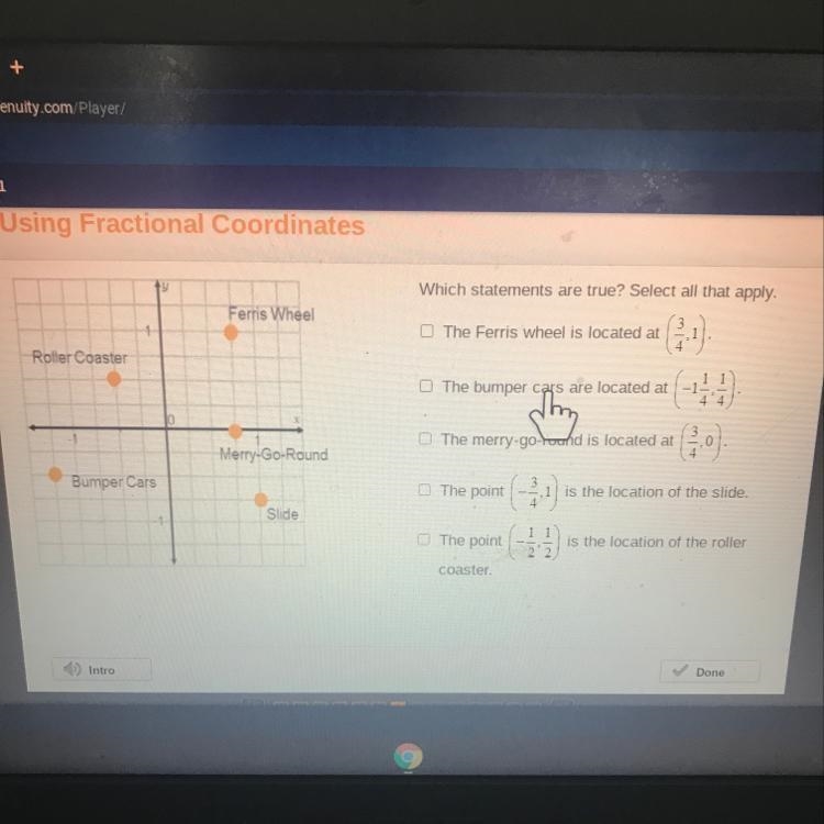 Which statements are true? Select all that apply. The Ferris wheel is located at The-example-1