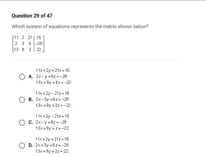 Which system of equations represents the matrix shown below?-example-1