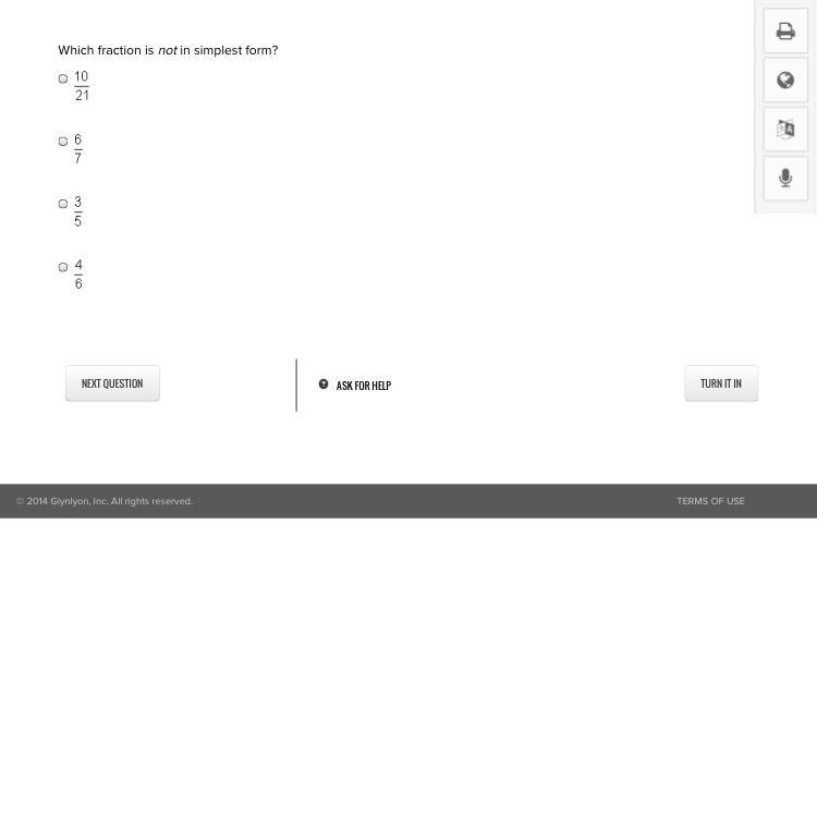 Which fraction is not in simplest form? 10/21-example-1