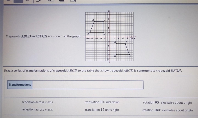 drag a series of transformations of trapezoid ABCD to the table that show trapezoid-example-1