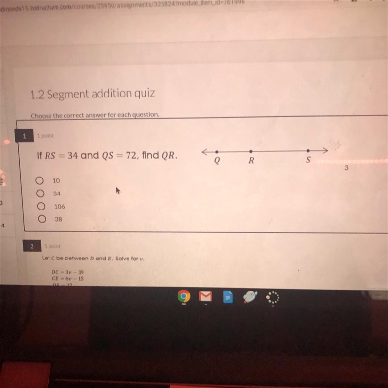 If RS = 34 and QS = 72, find QR.-example-1