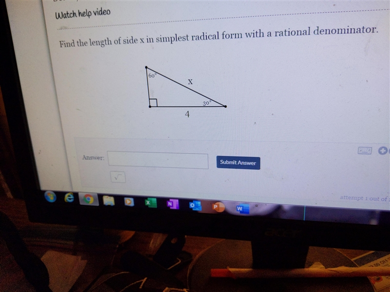 Find the length of side x in the simplest radical form with a rational denominator-example-1