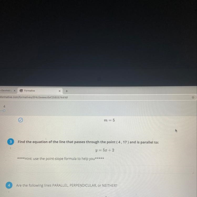 3 Find the equation of the line that passes through the point (4, 17) and is parallel-example-1