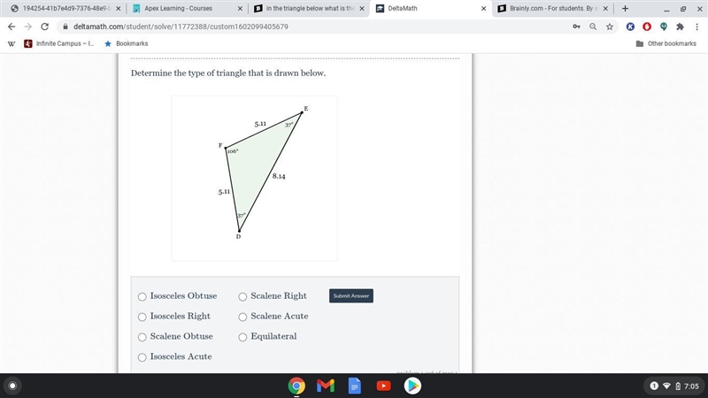 Determine the type of triangle that is drawn below.-example-1