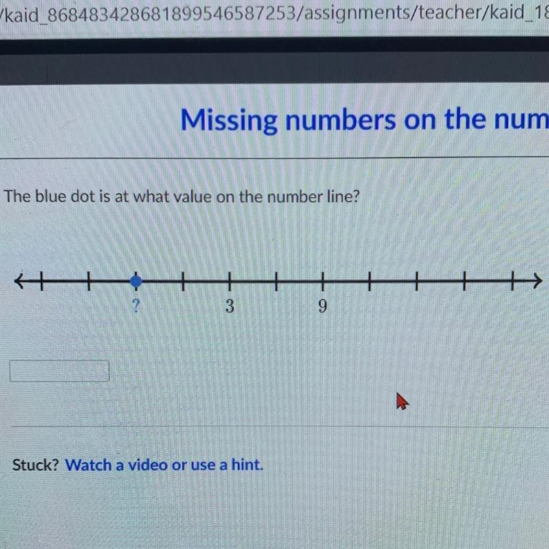 Missing numbers on the number line The blue dot is at what value on the number line-example-1