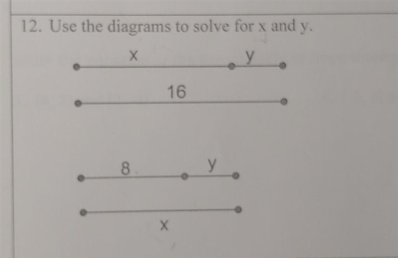 Ues the diagrams to solve for x and y. please try to explain too please​-example-1