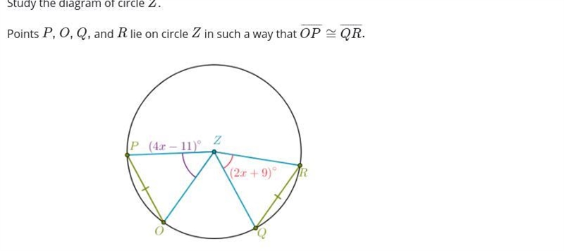 Please please help!!! Study the diagram of circle Z. Points P, O, Q, and R lie on-example-1