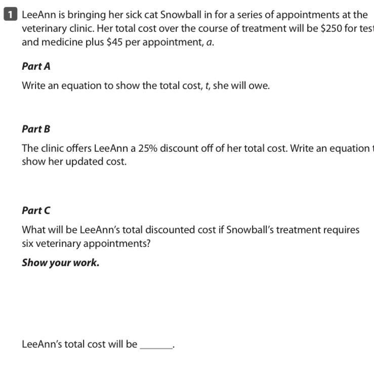 Write a equation to show the total cost,t, she will owe-example-1