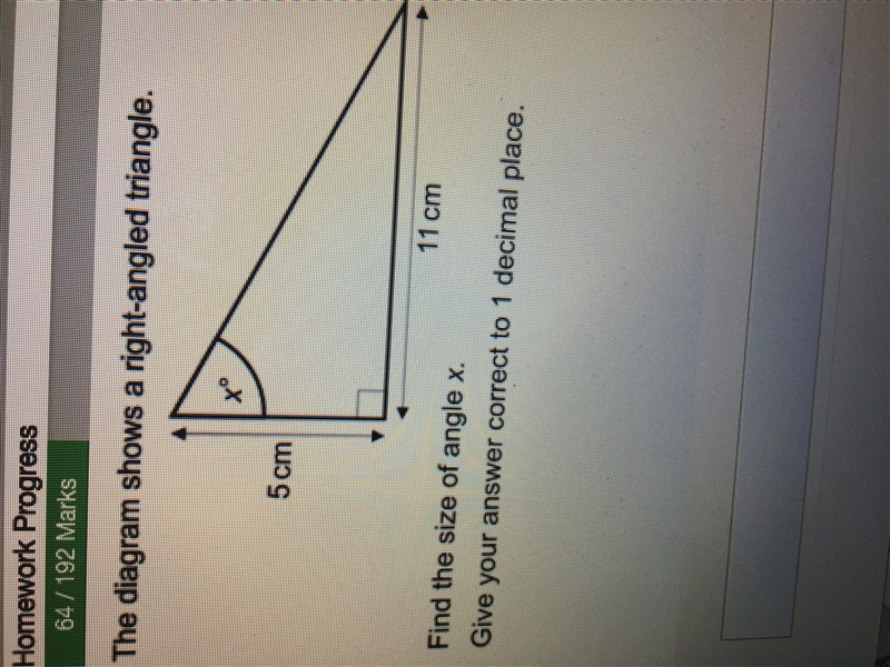 the diagrams shows a right-angled triangle. find the size of angle x. give your answer-example-2