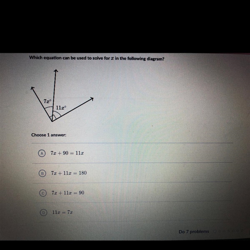 What equation can be used to solve for x in the following diagram? HELP ASAP-example-1