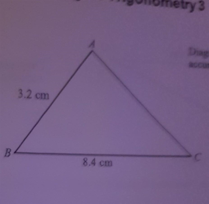 AB = 3.2 cm BC= 8.4 cm The area of triangle ABC is 10 cm² Calculate the perimeter-example-1