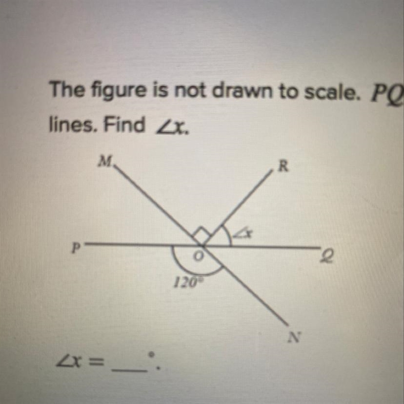 The figure is not trying to scale. PQ and MN are straight lines. Find X-example-1