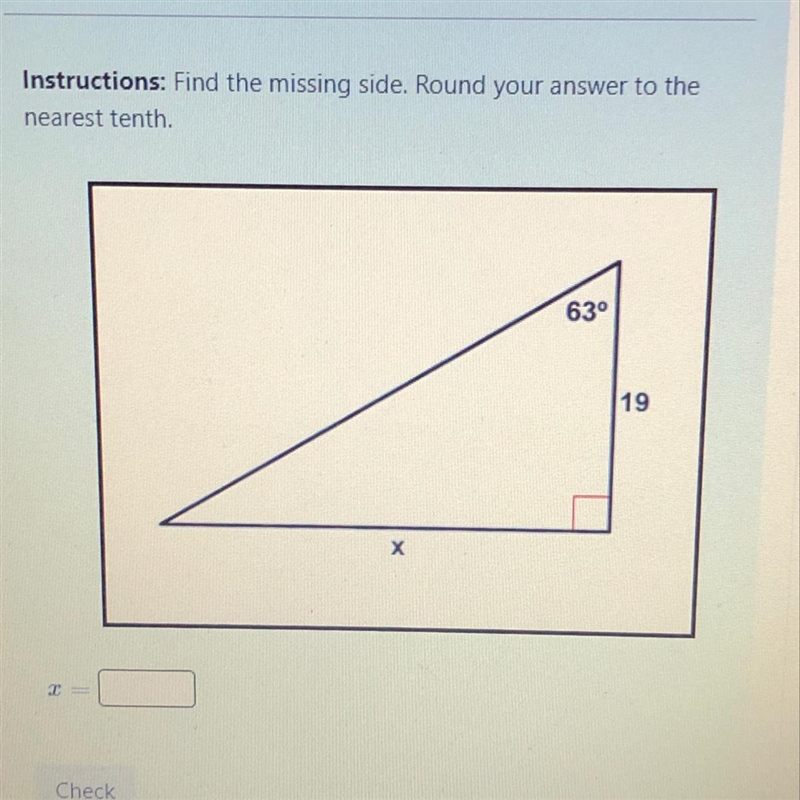 Instructions: Find the missing side. Round your answer to the nearest ten-example-1