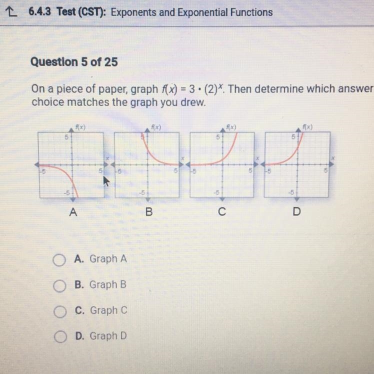 On a piece of paper, graph f(x) =3 • (2)^x. Then determine which answer choice matches-example-1