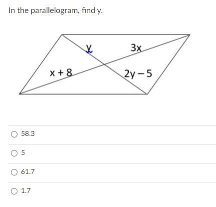 In the parrallelogram, find y.-example-1