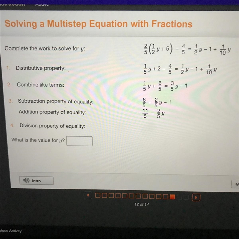 Complete the work to solve for y: What is the value for y?-example-1