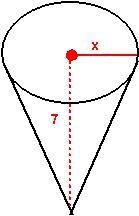 Volume = 21 pi Find the value of the variable in the figure. Leave answers in the-example-1