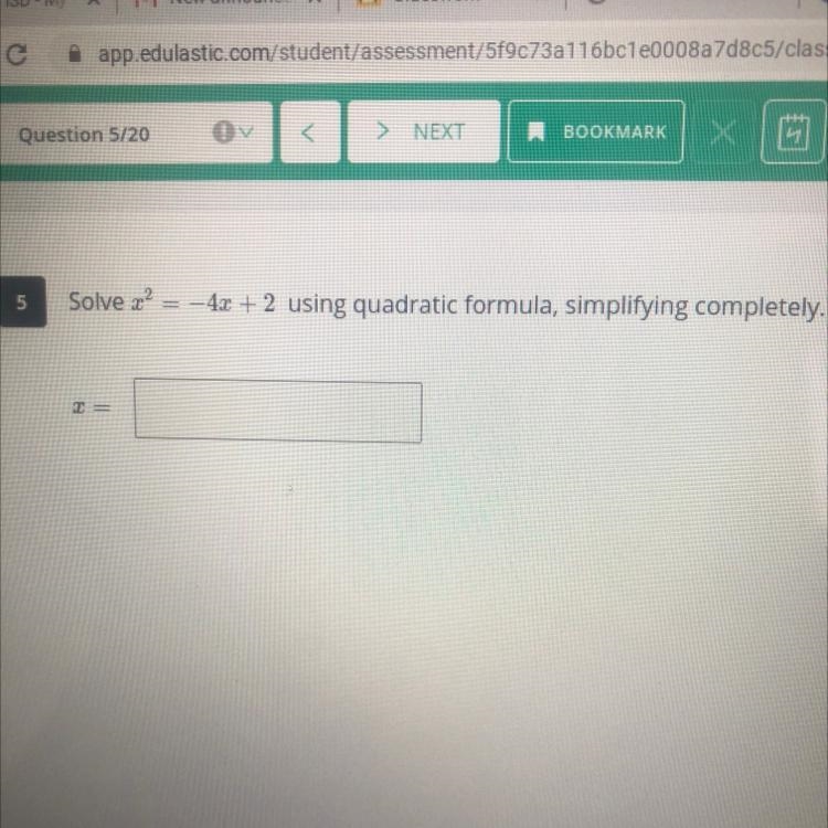 Solve x^2 = - 4x + 2 using quadratic formula, simplifying completely.-example-1