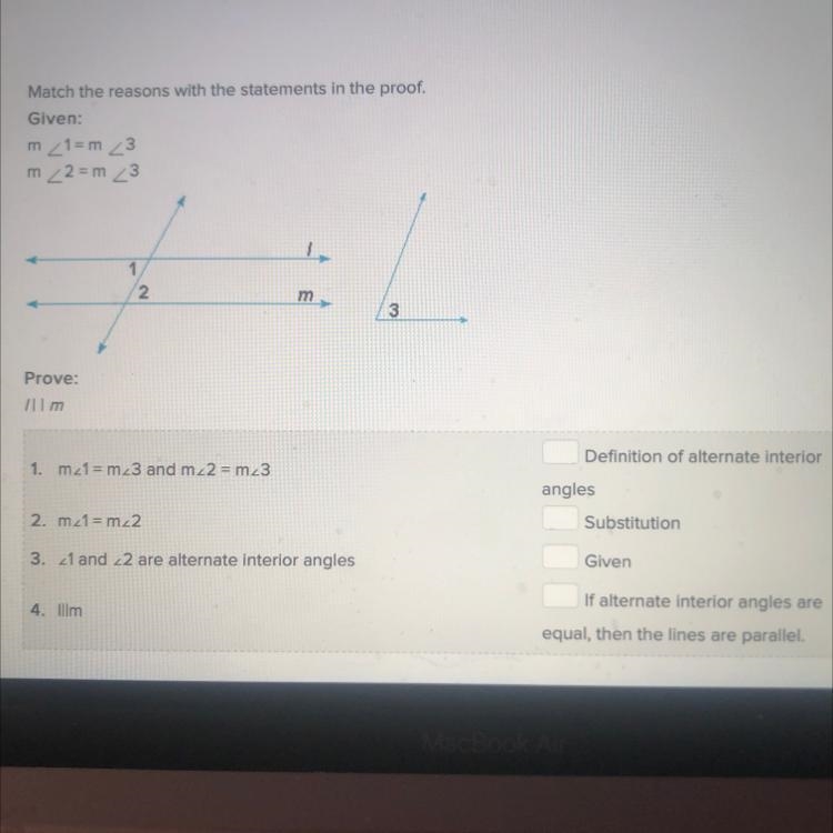 Match the reasons with the statements in the proof. HELP PLEASEEEE!!!-example-1