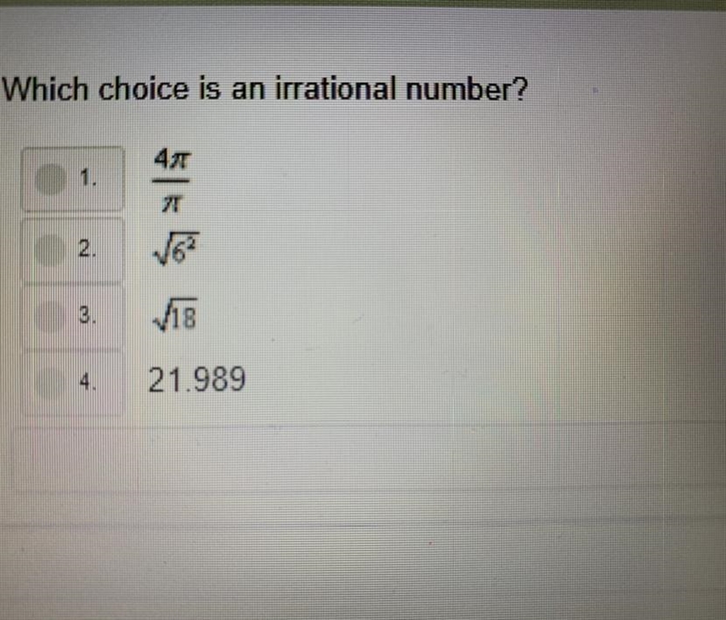 Which choice is an irrational number?-example-1