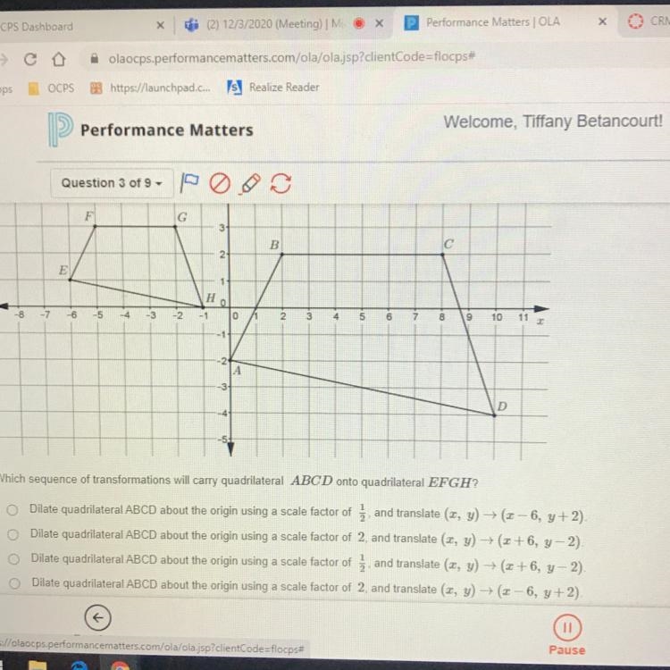 consider the two similar figure below. Which sequence of transformations will carry-example-1