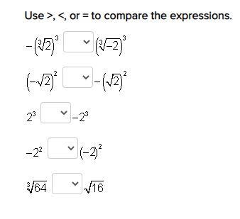 Use >, <, or = to compare the expressions.-example-1