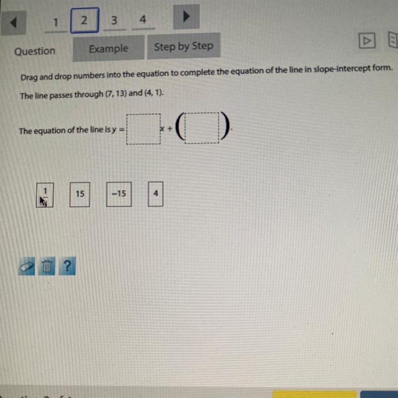 Drag and drop numbers into the equation to complete the equation of the line in slope-example-1