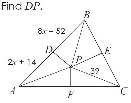 If P is the circumcenter of triangle ABC, find the measure of DP-example-1