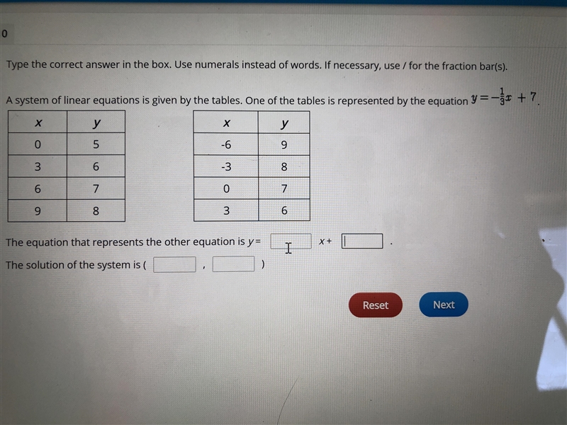 a system of linear equations is given by the tables. one of the tables is represented-example-1