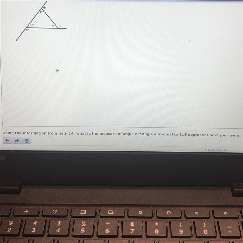 60 aº e Exhi Using the information from item 14, what is the measure of angle c if-example-1