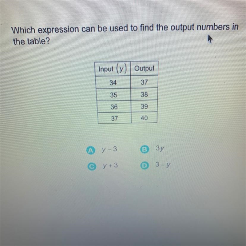 Which expression can be used to find the output numbers in the table?-example-1