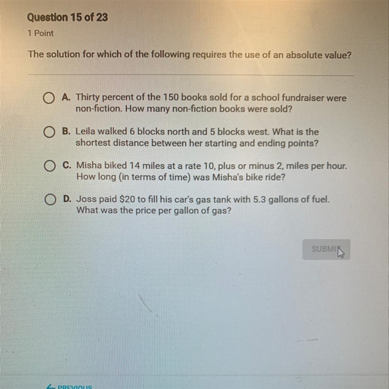 The solution for which of the following requires the use of an absolute value?-example-1