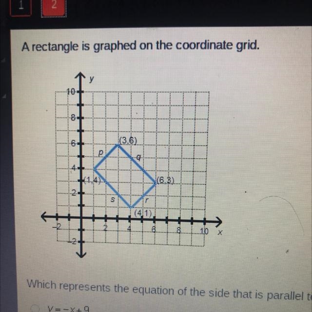 Which represents the equation on the graph of the side that is parallel to side S-example-1