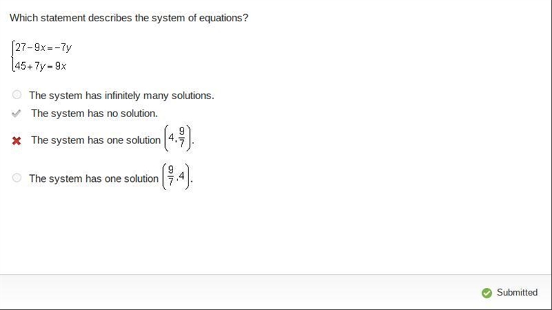 Which statement describes the system of equations? The system has infinitely many-example-1