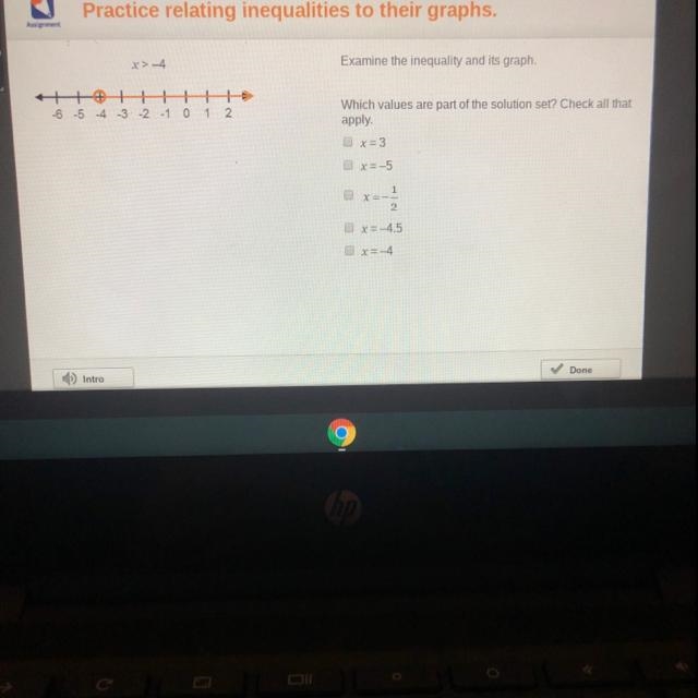 Examine the inequality and its graph. Which values are part of the solution set? Check-example-1