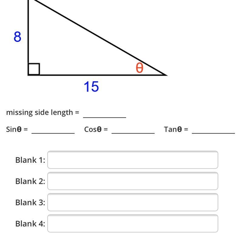 Solve for the missing side and find the cos tan and sin-example-1