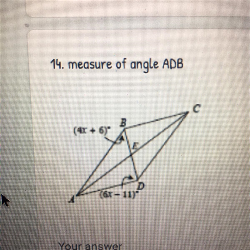 Find the measure of angle ADB-example-1