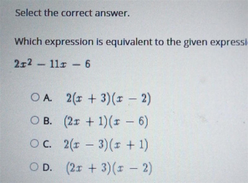 Select the correct answer. Which expression is equivalent to the given expression-example-1