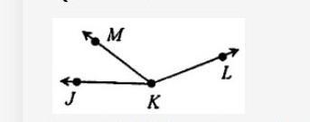 If m∠JKM = 43, m∠MKL = (8 - 20), and m∠JKL = (10x - 11), find each measure. 1. x = ? 2. m-example-1