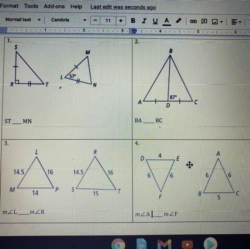 Write an inequality relating the give side lengths or angle measures. It is possible-example-1